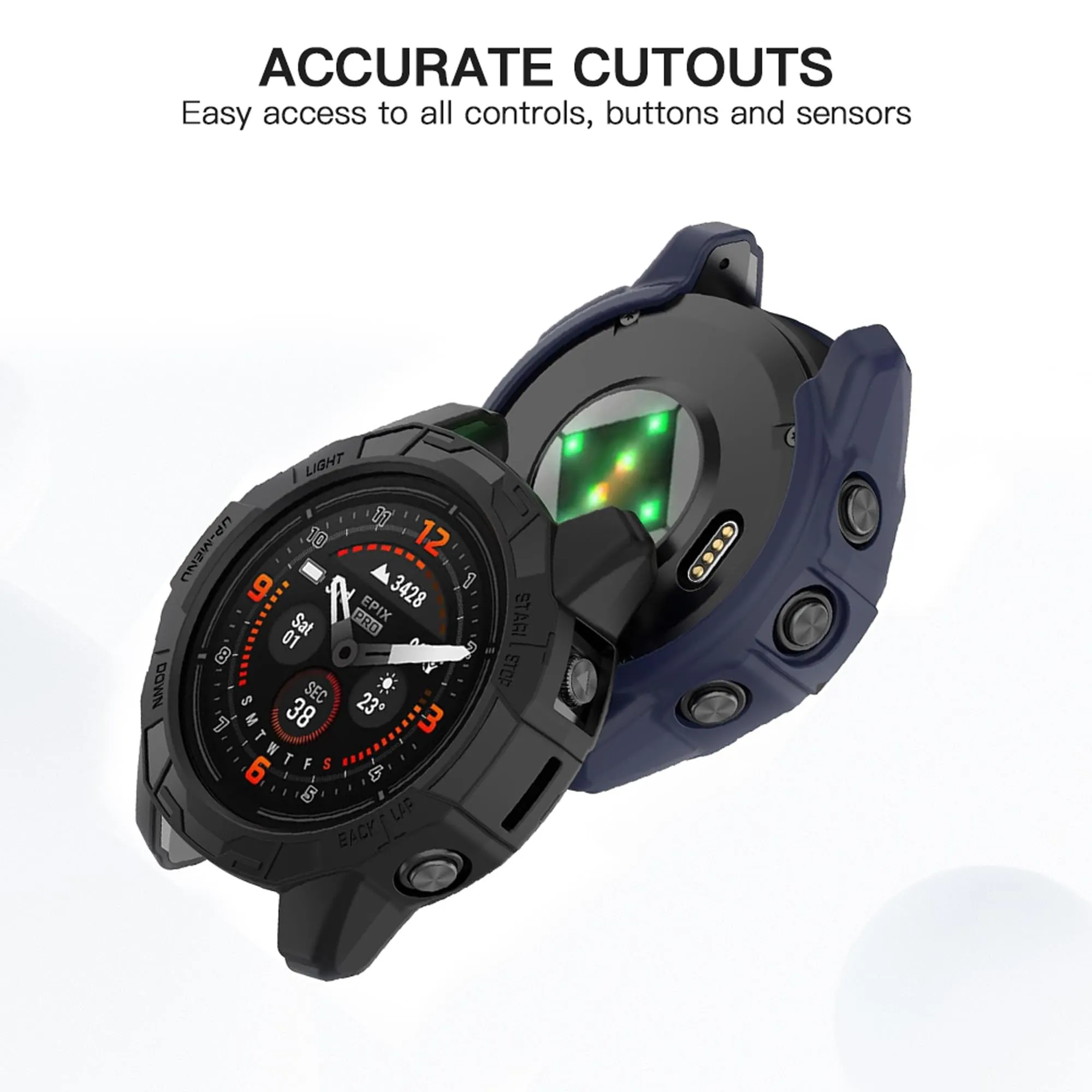 [ Pack of 2 ] Case For Garmin EPIX Pro 47mm/Fenix 7 Pro/Fenix7- Soft TPU Protective Watch Case Cover Black & Green)