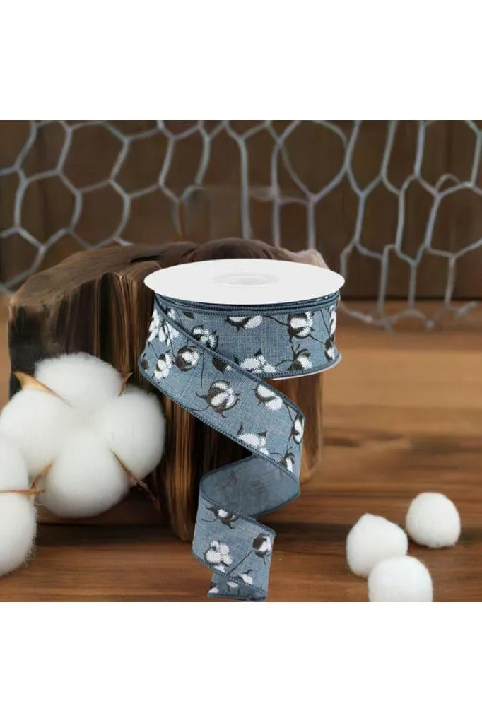 1.5" Cotton Pod Ribbon: Faded Denim & White (10 Yards)