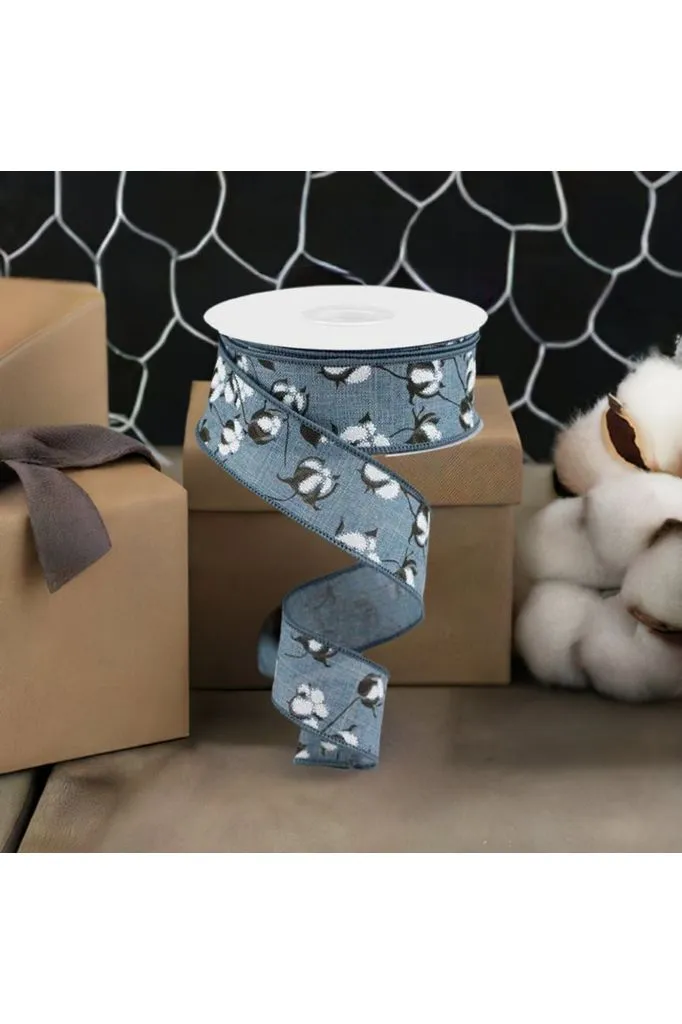 1.5" Cotton Pod Ribbon: Faded Denim & White (10 Yards)