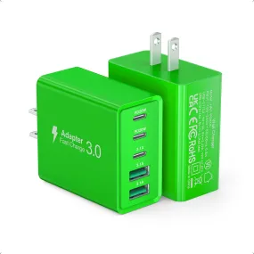 2 Pack 50W USB C Fast Charger Block,5-Port Type C Wall Charger Brick,2 USB A & 3 USB C PD3.0 Power Adapter Multiport Charging Plug Box for iPhone 12/13/14/15/16,Pad Mini/Pro, Cellphones(Green)