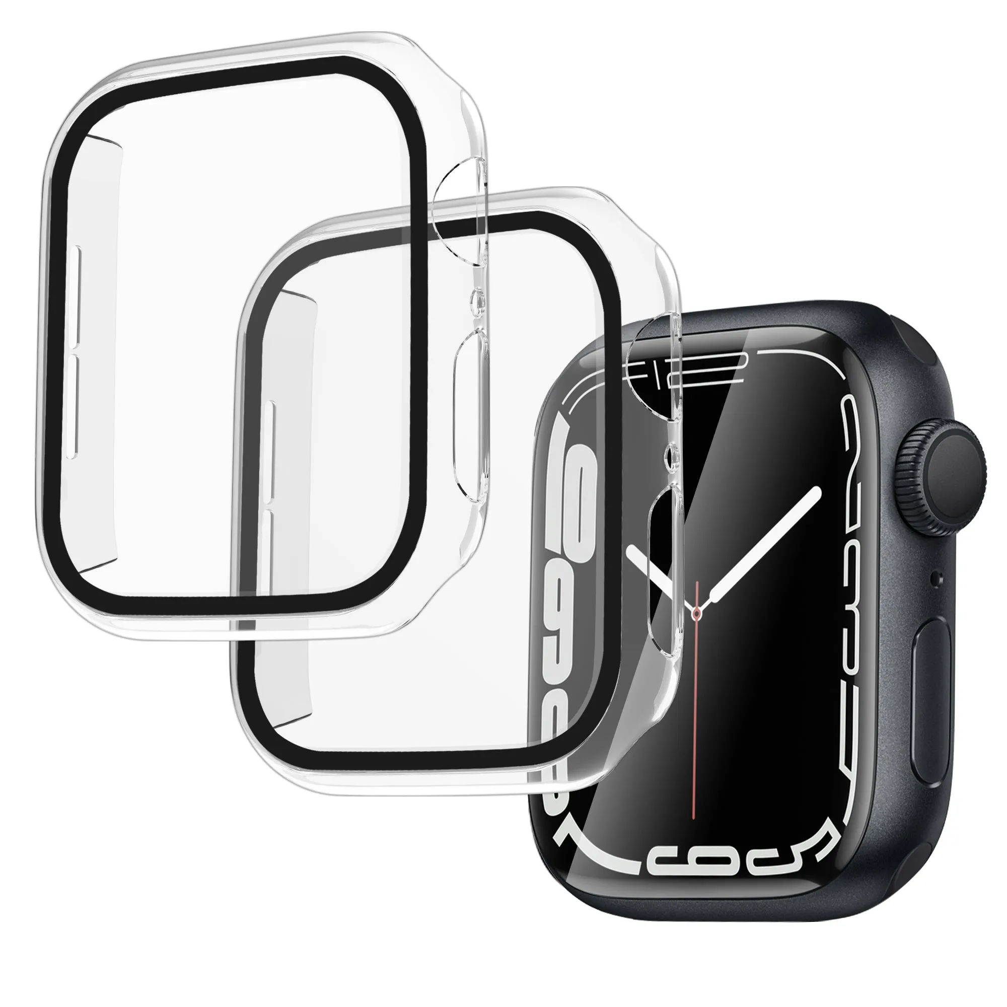 2 Pack Arae Hard PC Cases Tempered Glass Screen Protector for Apple Watch/iwatch Series 7 45 mm Accessories Full Protective Coverage Defense Edge with High touch Sensitive Women Men Black