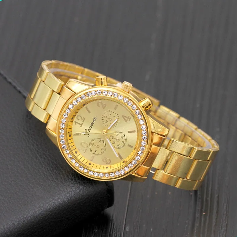 2019 Fashion Dress Watches Women Men Faux Chronograph Quartz Plated Classic Round Crystals Watch relogio masculino Casual Clock