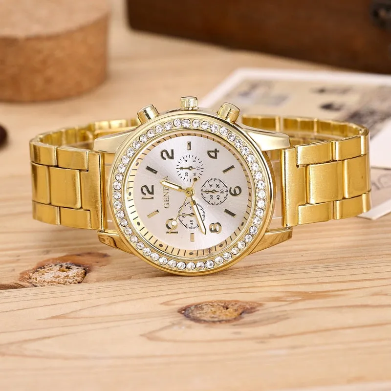 2019 Fashion Dress Watches Women Men Faux Chronograph Quartz Plated Classic Round Crystals Watch relogio masculino Casual Clock