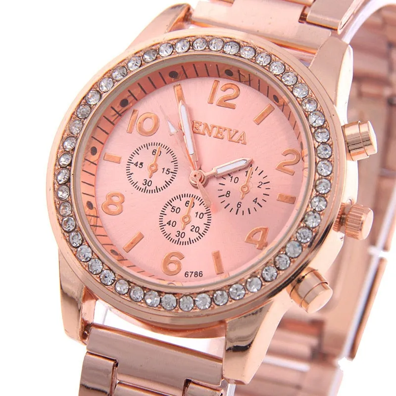 2019 Fashion Dress Watches Women Men Faux Chronograph Quartz Plated Classic Round Crystals Watch relogio masculino Casual Clock