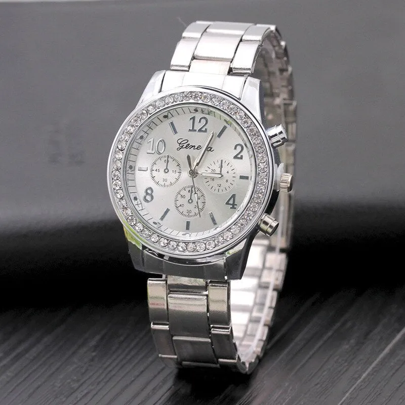 2019 Fashion Dress Watches Women Men Faux Chronograph Quartz Plated Classic Round Crystals Watch relogio masculino Casual Clock