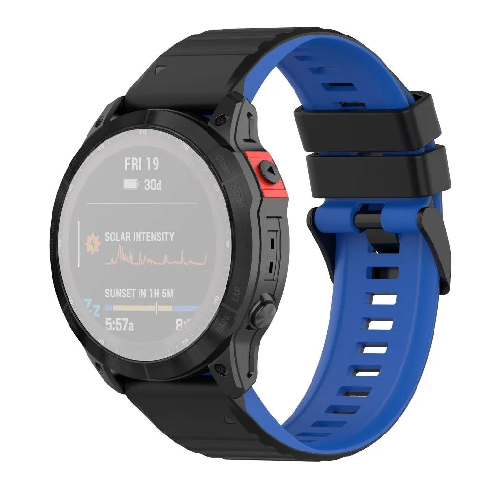 22mm dual color silicone watch strap for Garmin watch - Black / Blue