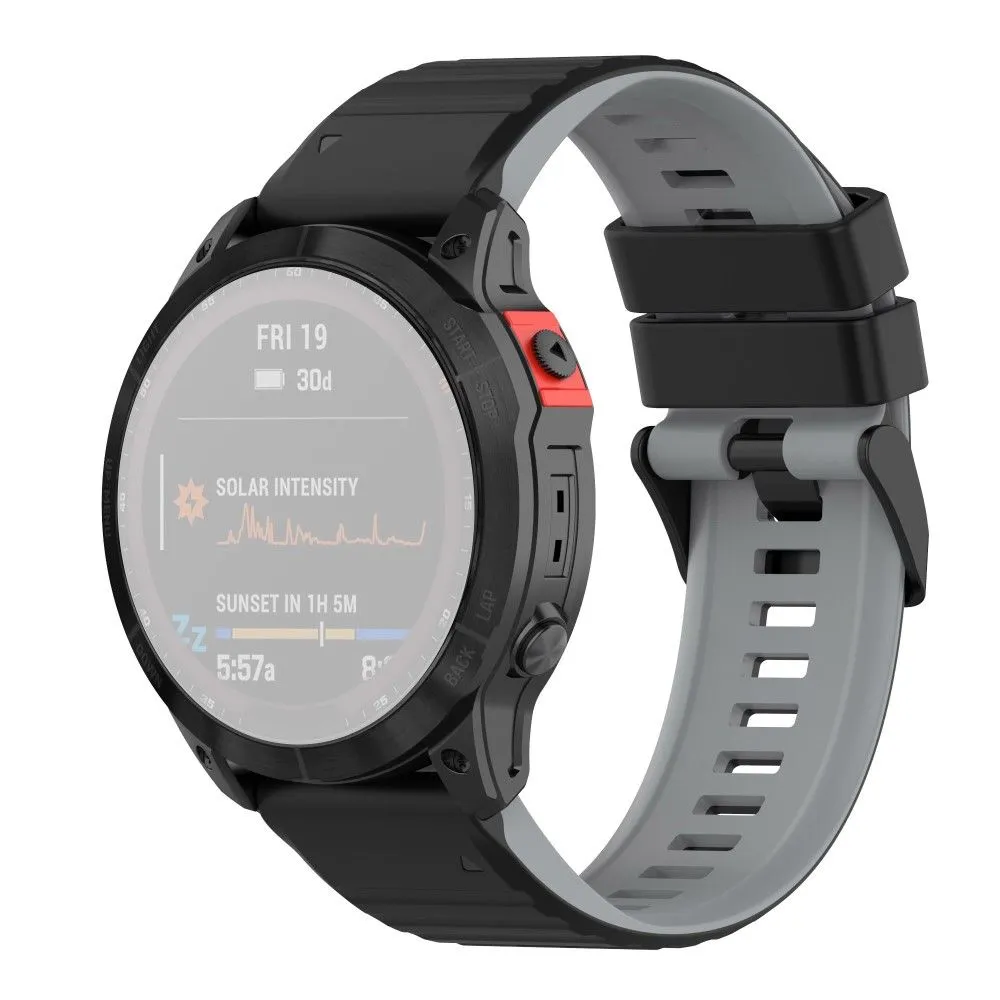 22mm dual color silicone watch strap for Garmin watch - Black / Grey