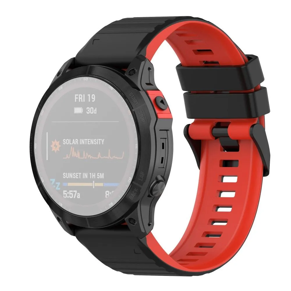 22mm dual color silicone watch strap for Garmin watch - Black / Red