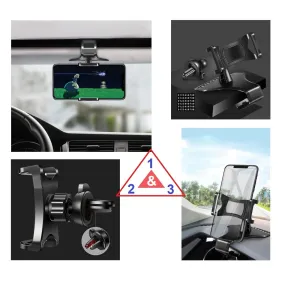 3 in 1 Car GPS Smartphone Holder: Dashboard / Visor Clamp   AC Grid Clip for alcatel Fire C - Black
