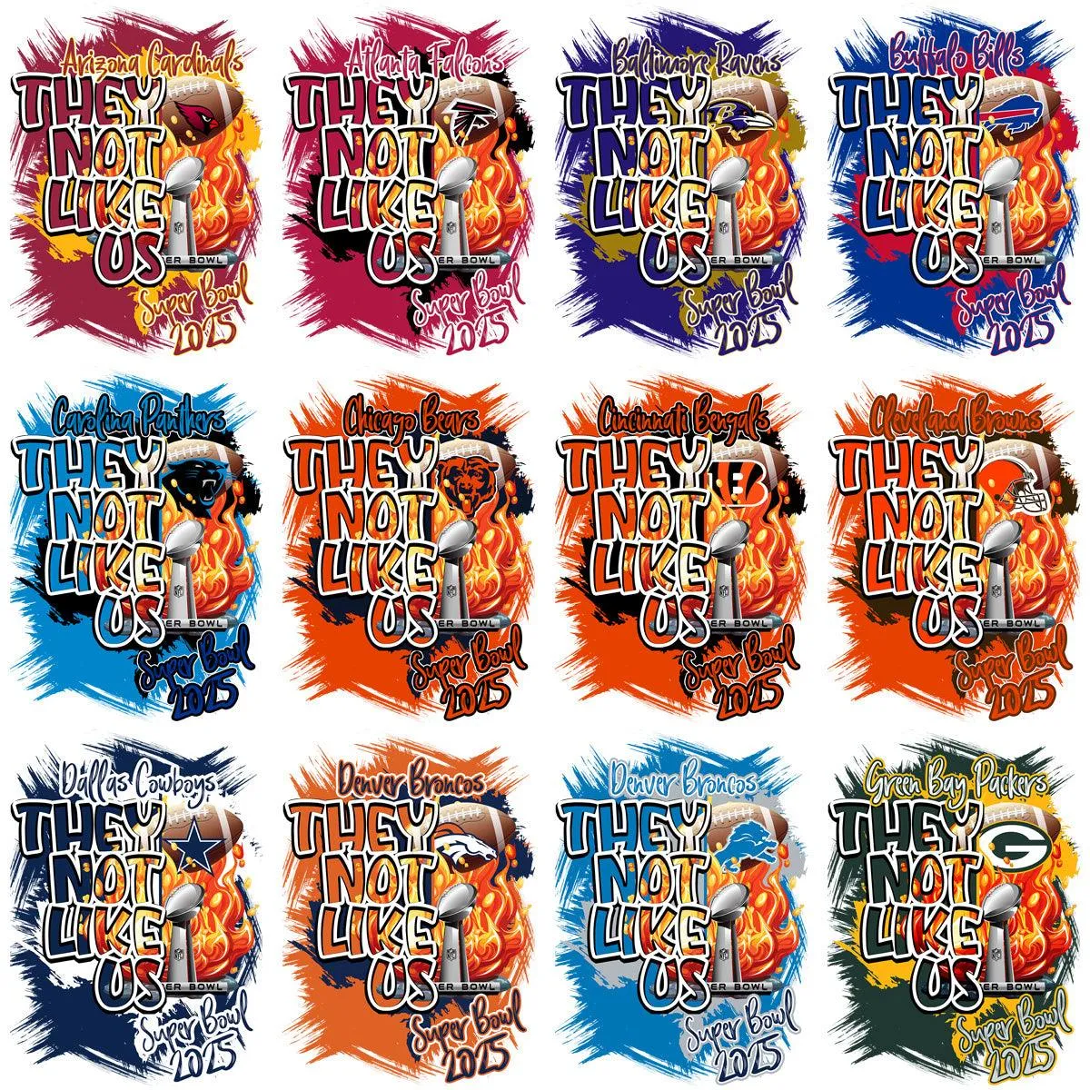 32 THEY NOT LIKE US Super Bowl 2025 Football Teams Designs Bundle PNG   PSD