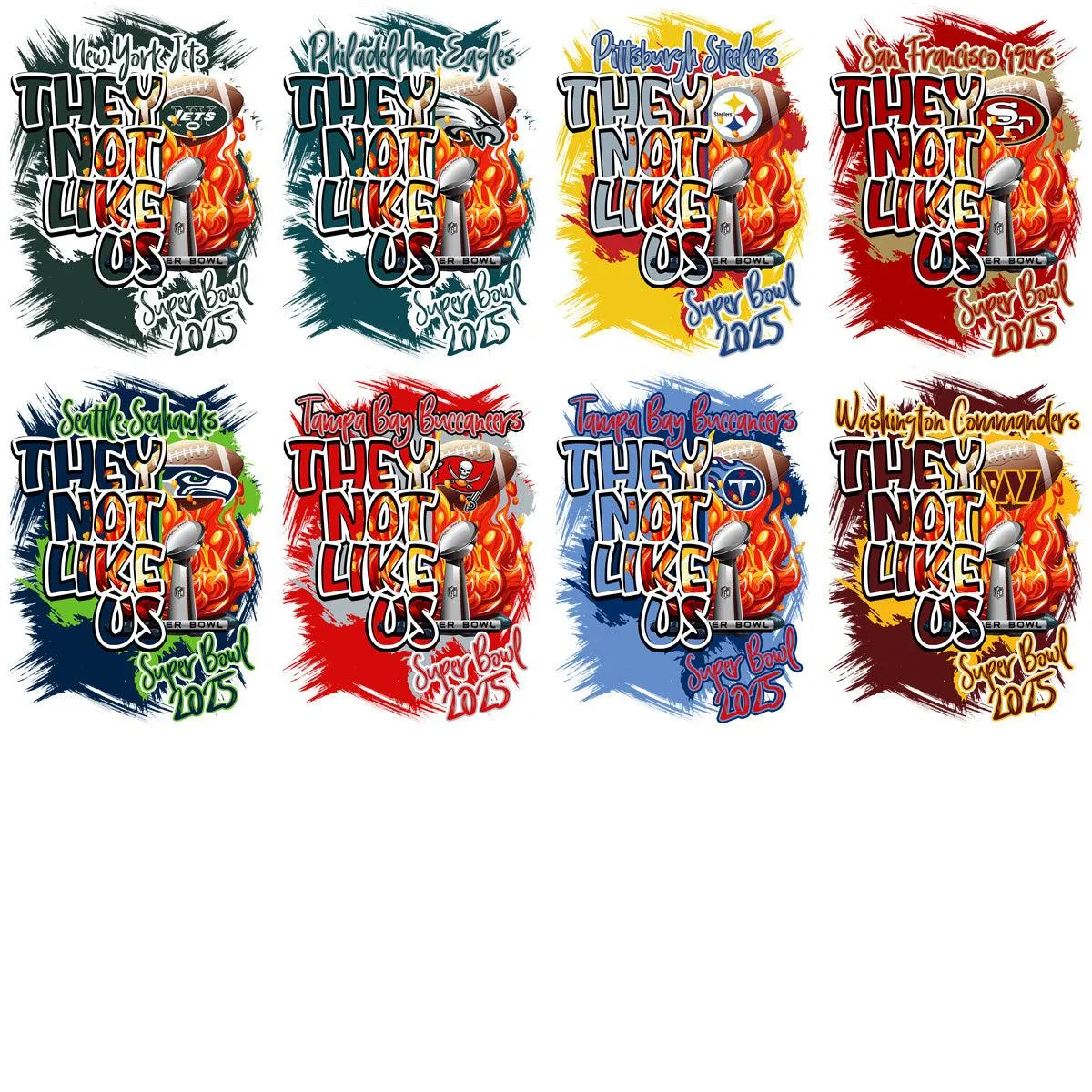 32 THEY NOT LIKE US Super Bowl 2025 Football Teams Designs Bundle PNG   PSD