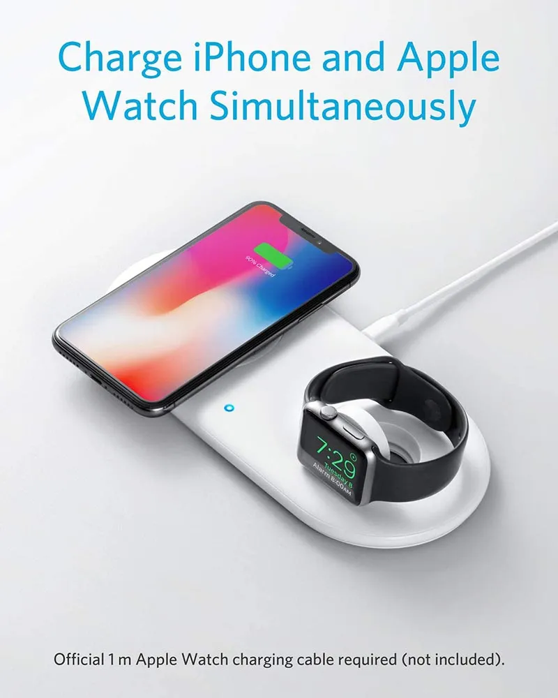 Anker Wireless Charging Station, 2 in 1 PowerWave  Pad with Holder for Apple Watch 5/4/3/2, Wireless Charger for iPhone 13, 13 Pro, 13 Mini, 12, 12 Pro Max, 11, AirPods