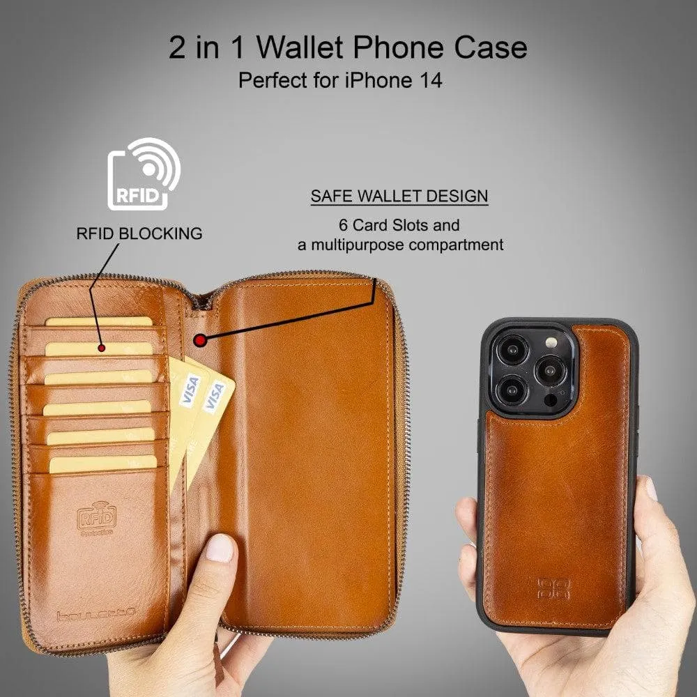 Apple iPhone 14 Series Detachable and Zipper Leather Wallet Case Apple iPhone 14 iPhone 14 Pro iPhone 14 Pro Max iPhone 14 Plus