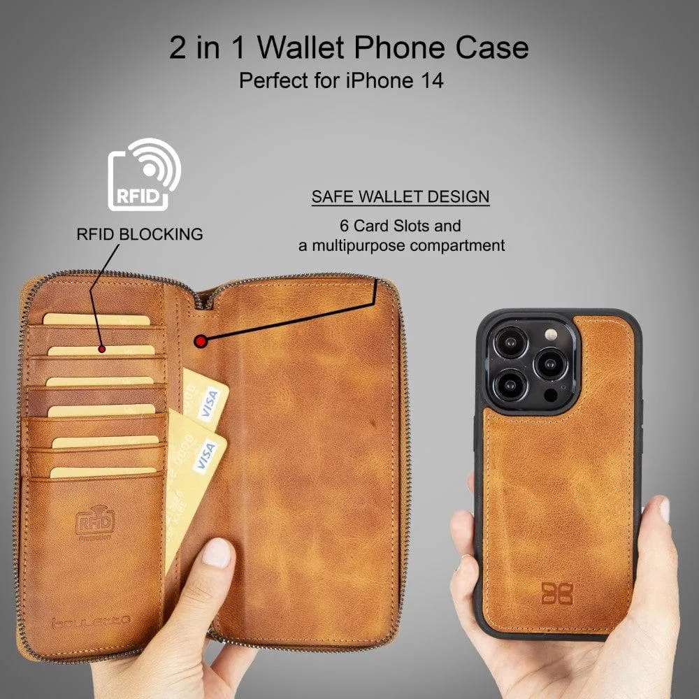 Apple iPhone 14 Series Detachable and Zipper Leather Wallet Case Apple iPhone 14 iPhone 14 Pro iPhone 14 Pro Max iPhone 14 Plus