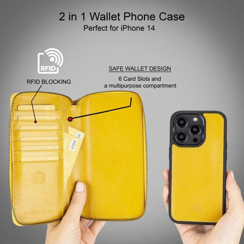 Apple iPhone 14 Series Detachable and Zipper Leather Wallet Case Apple iPhone 14 iPhone 14 Pro iPhone 14 Pro Max iPhone 14 Plus