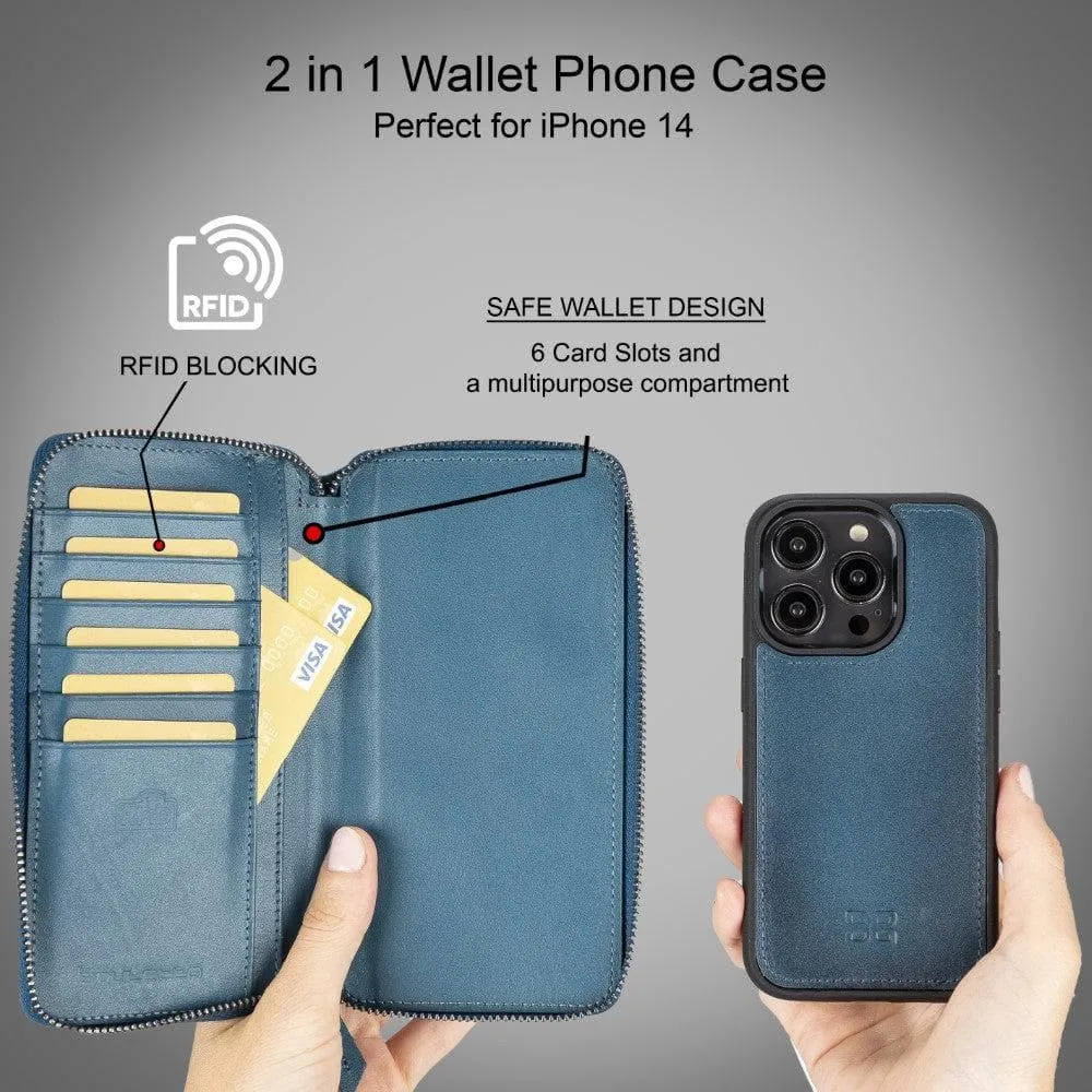 Apple iPhone 14 Series Detachable and Zipper Leather Wallet Case Apple iPhone 14 iPhone 14 Pro iPhone 14 Pro Max iPhone 14 Plus