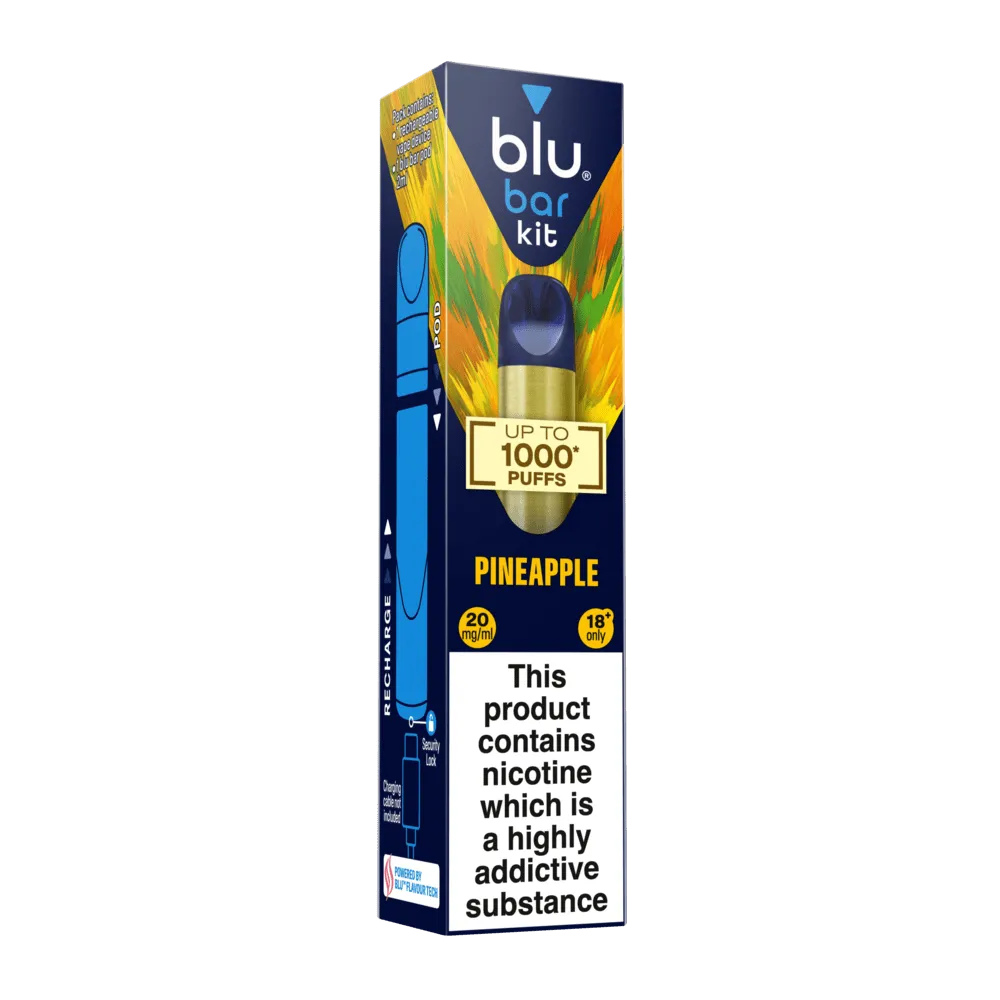 blu bar Starter Kit Rechargeable Device   Pineapple Pod Vape 1000 - 2ml