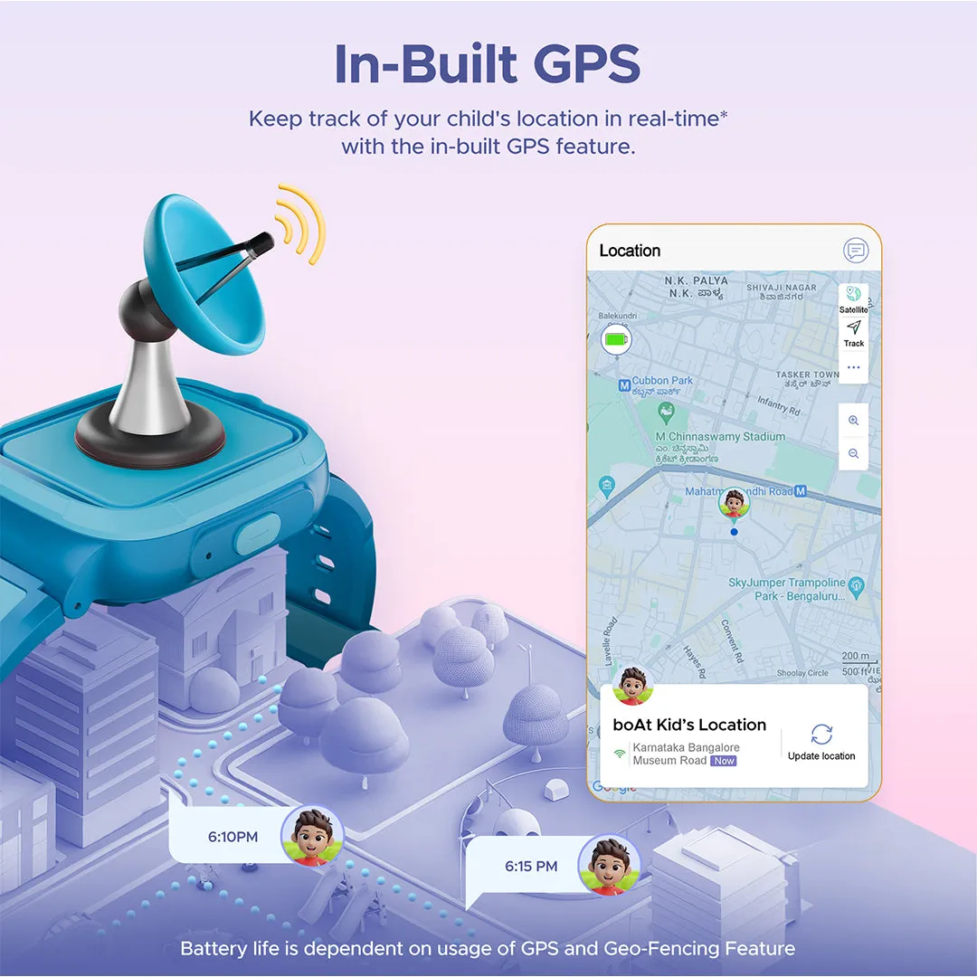 boAt Wanderer Smart | Premium Kids Smartwatch with 4G SIM and Wi-Fi Enabled, In-Built GPS, SOS Alerts, Geo Fencing