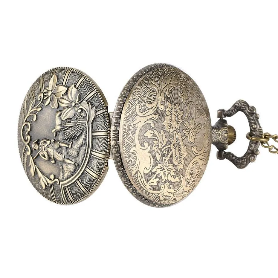 Bronze Quartz full Hunter Pocket Watch - Hunting Scene