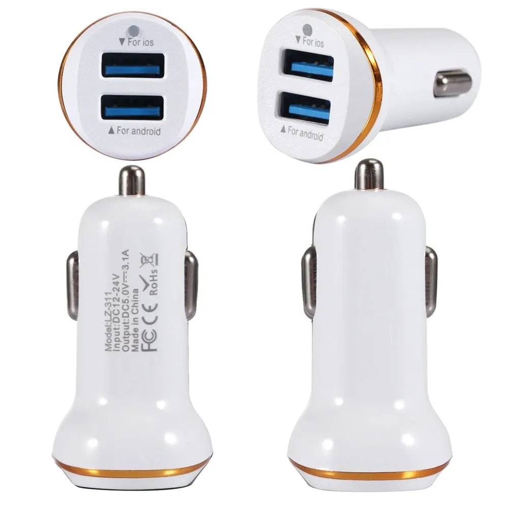 Car 3.1a Dual Usb Car Charger Led Portable Dc 12-24v Car Charger