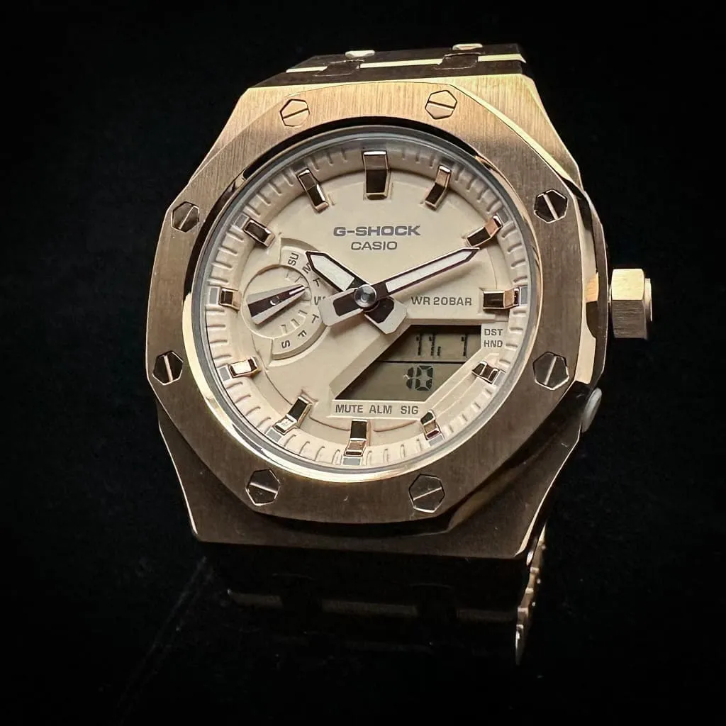 Casio G-Shock Royal Oak Conversion - Full Bracelet, Pink/Gold Dial (GM-AS2100-4A Base) at Regard Jewelry in Austin, Texas