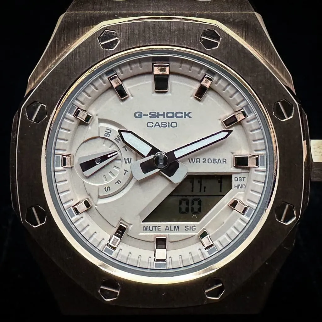 Casio G-Shock Royal Oak Conversion - Full Bracelet, Pink/Gold Dial (GM-AS2100-4A Base) at Regard Jewelry in Austin, Texas