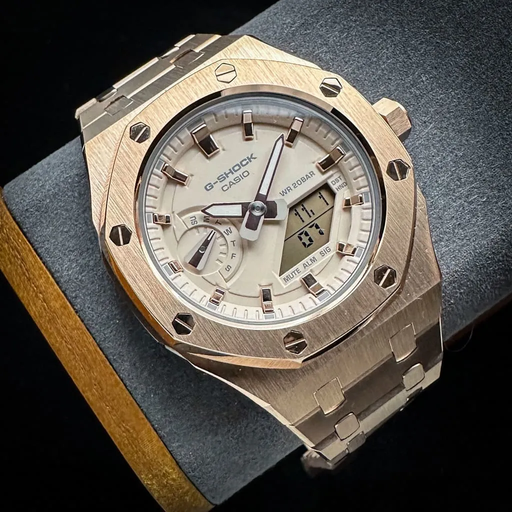 Casio G-Shock Royal Oak Conversion - Full Bracelet, Pink/Gold Dial (GM-AS2100-4A Base) at Regard Jewelry in Austin, Texas