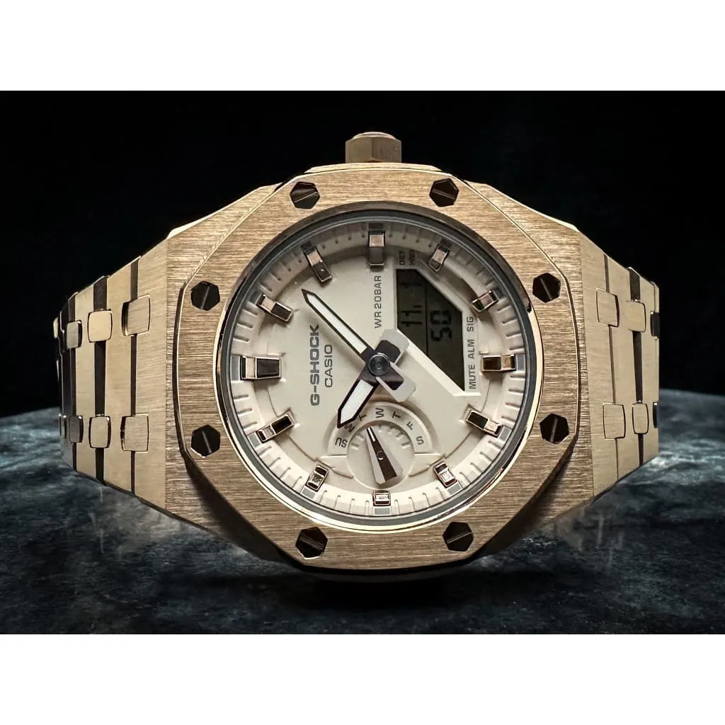 Casio G-Shock Royal Oak Conversion - Full Bracelet, Pink/Gold Dial (GM-AS2100-4A Base) at Regard Jewelry in Austin, Texas