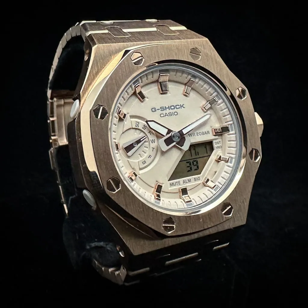 Casio G-Shock Royal Oak Conversion - Full Bracelet, Pink/Gold Dial (GM-AS2100-4A Base) at Regard Jewelry in Austin, Texas