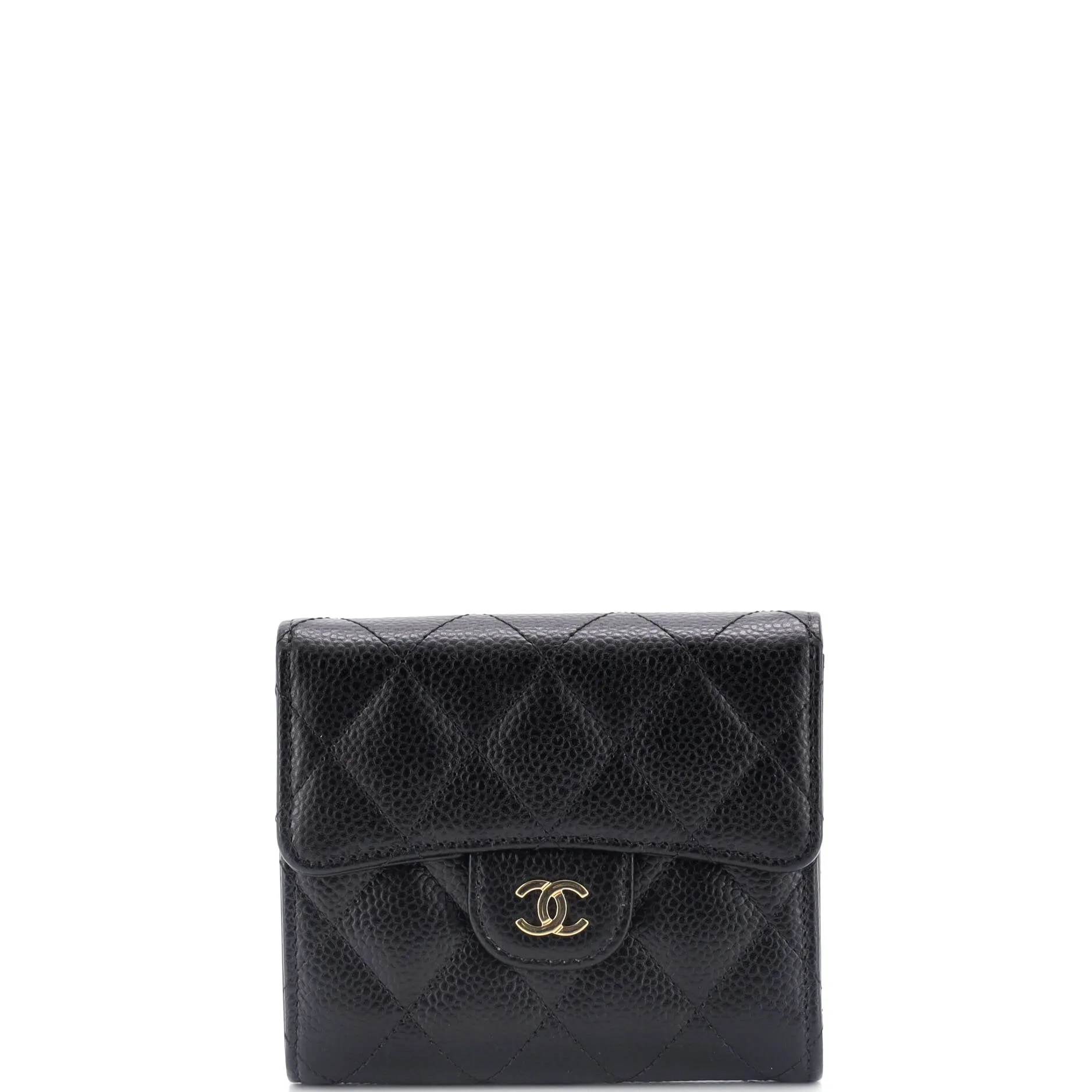 CC Compact Classic Flap Wallet Chevron Caviar