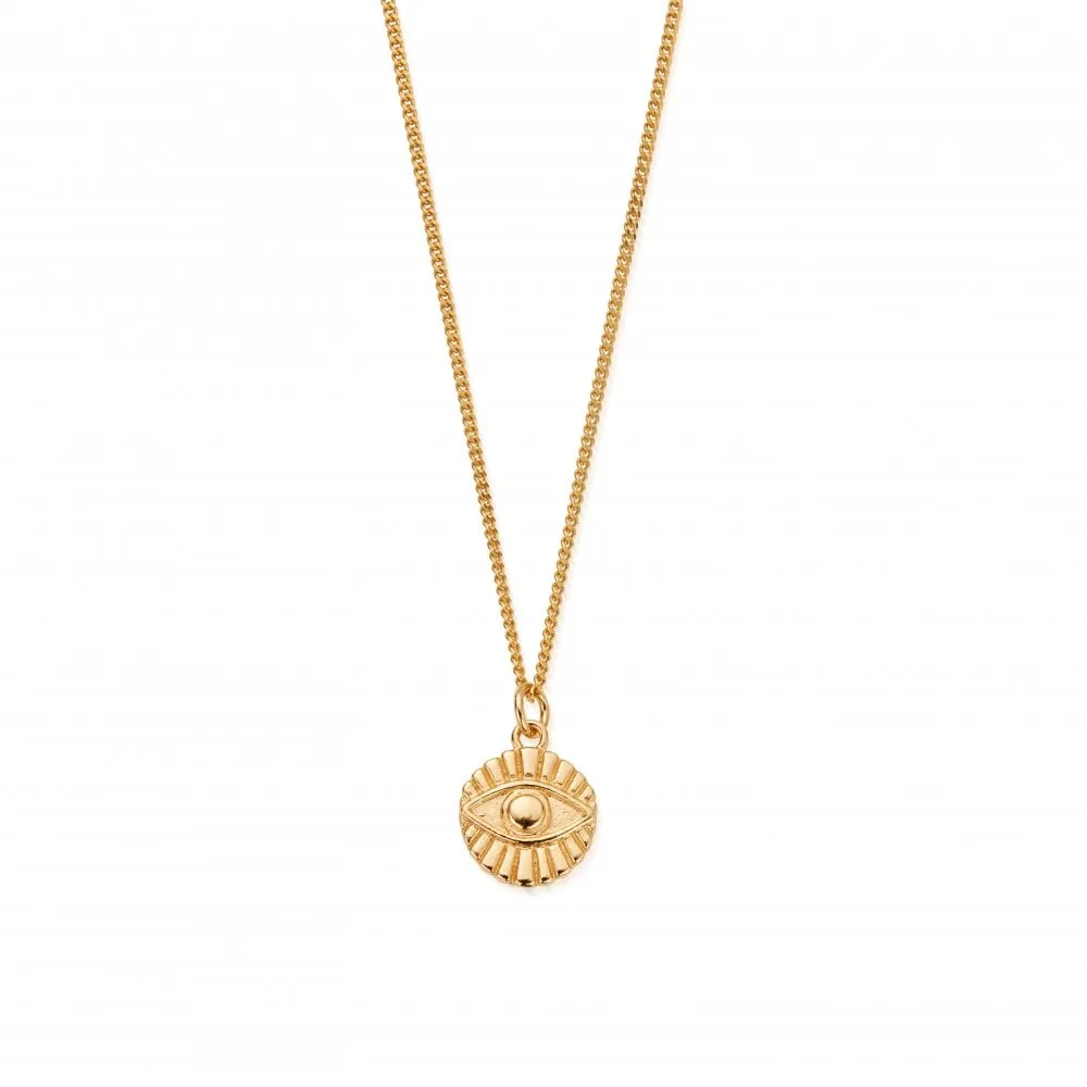 CHLOBO Men's Gold Curb Chain Evil Eye Sunray Necklace