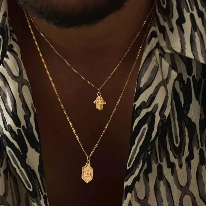 CHLOBO Men's Gold Curb Chain Om Necklace