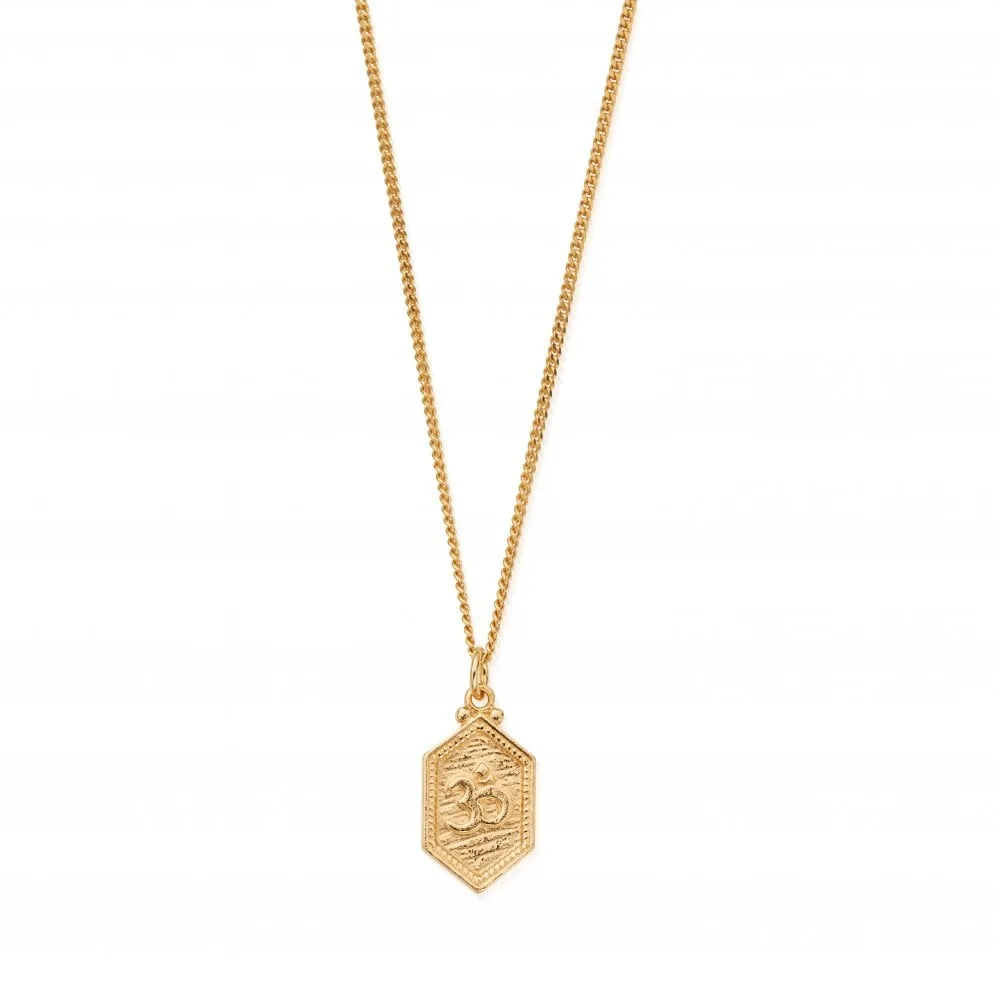CHLOBO Men's Gold Curb Chain Om Necklace