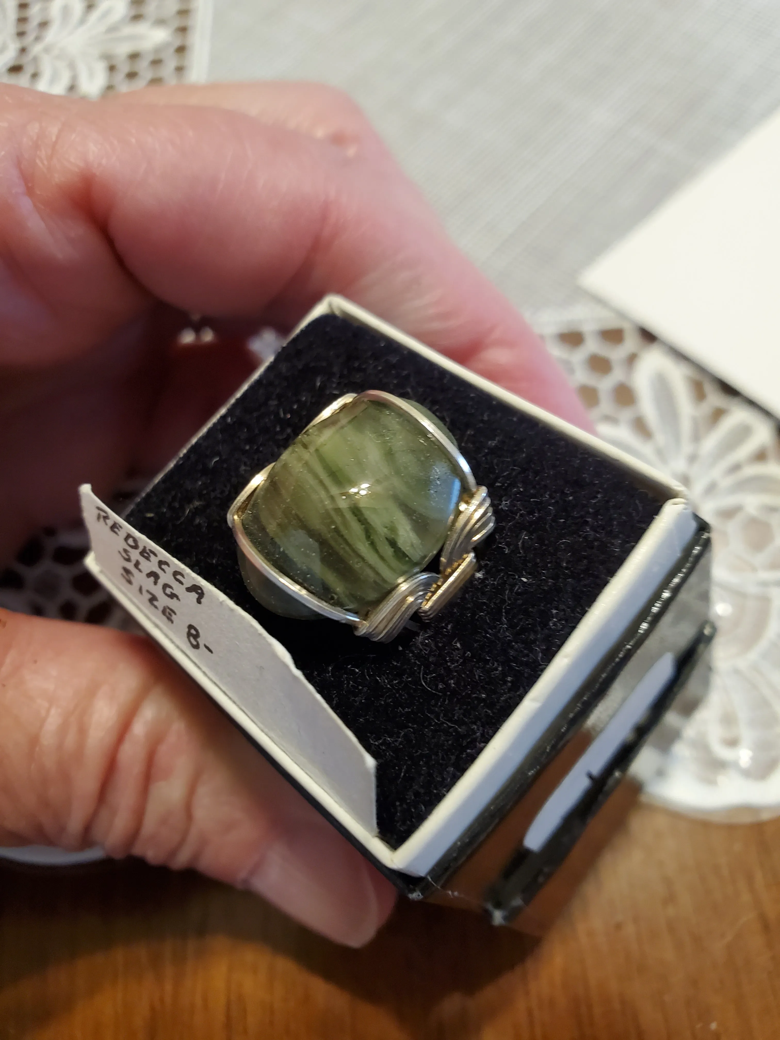 Custom wire wrapped Rebecca Iron Ore Slag Sterling Silver Ring 8 1/2