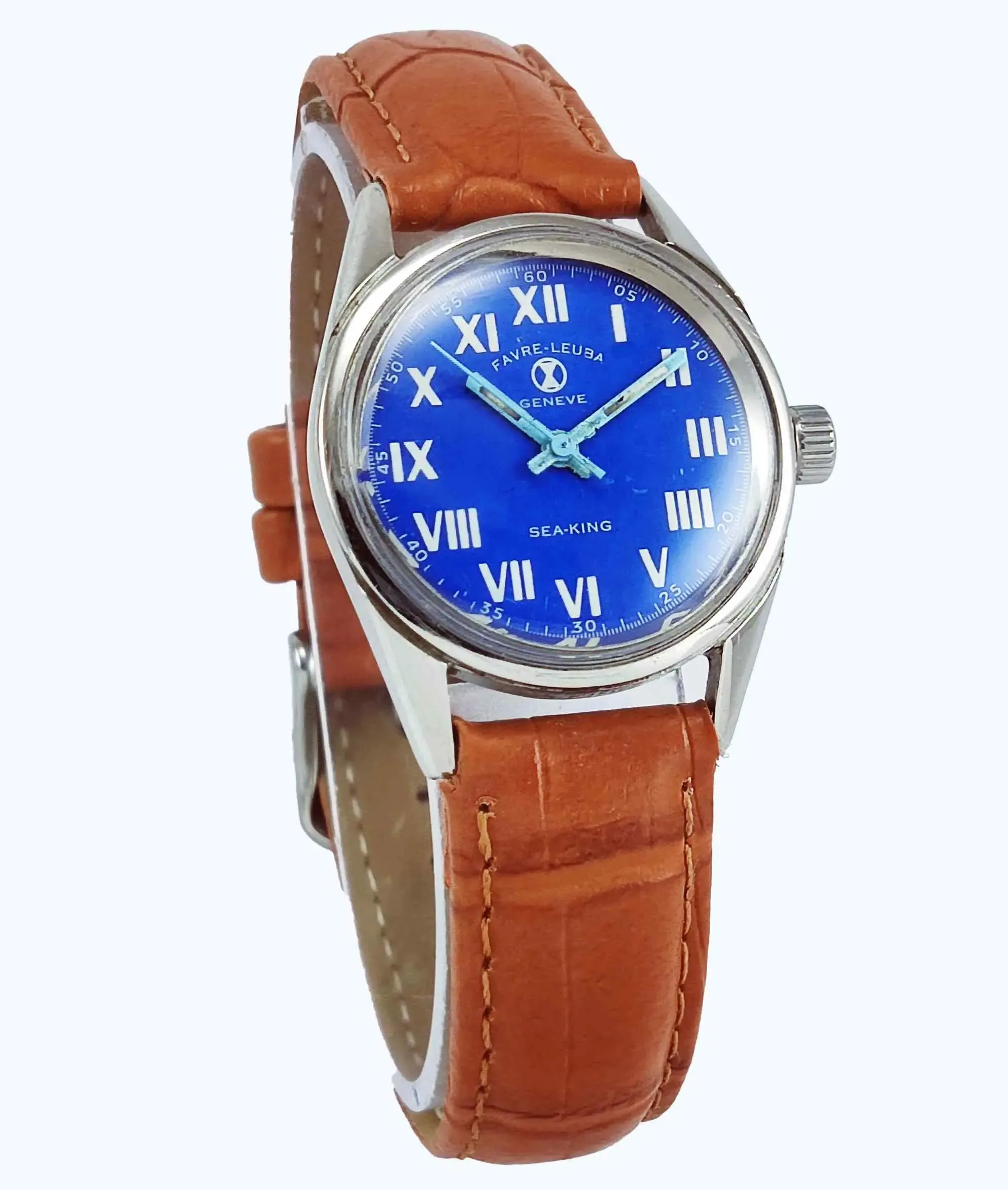 Favre Leuba Geneve Sea king 253 Blue Dial Mechanical HandWinding 17 Jewels Watch