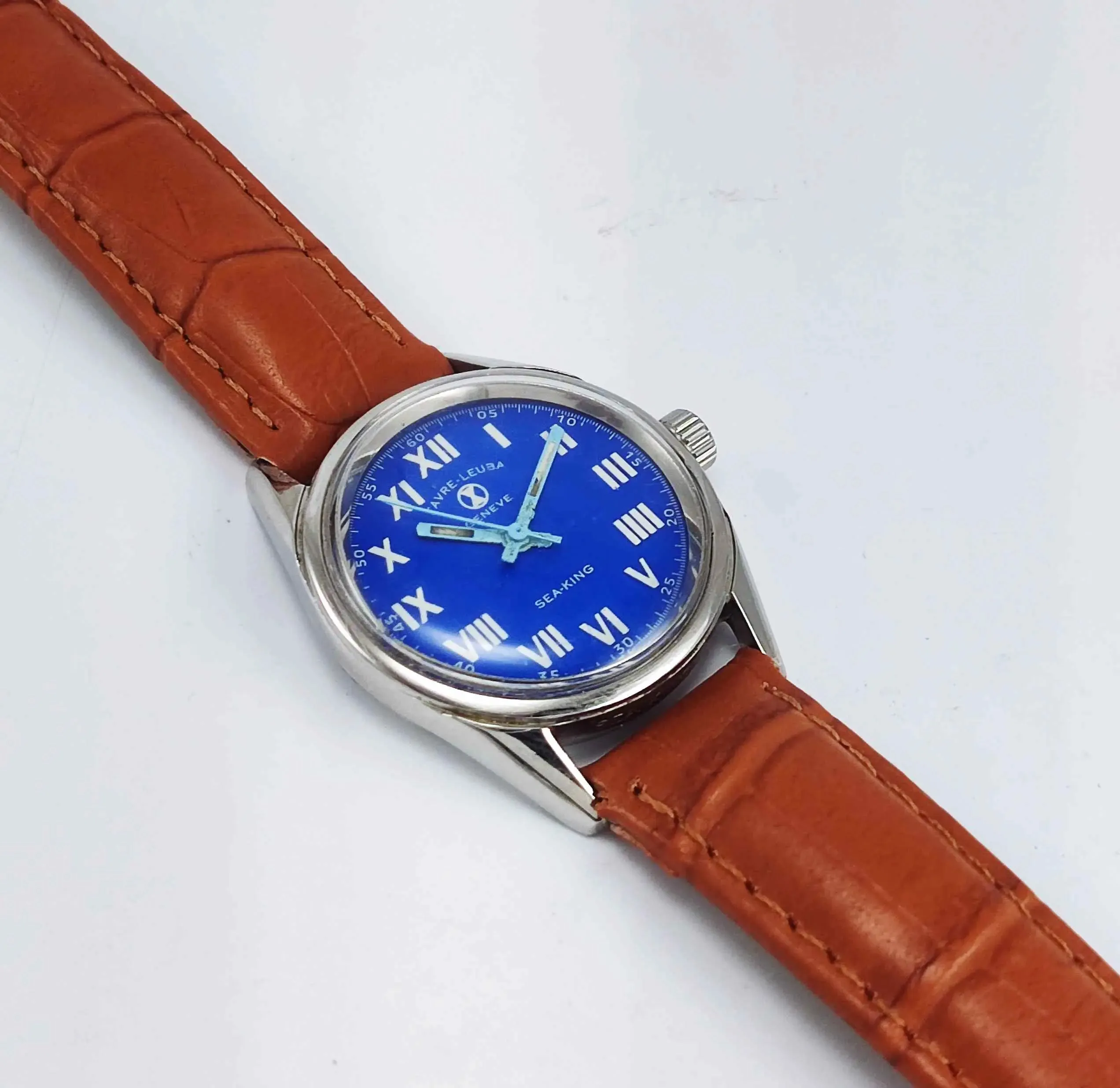 Favre Leuba Geneve Sea king 253 Blue Dial Mechanical HandWinding 17 Jewels Watch