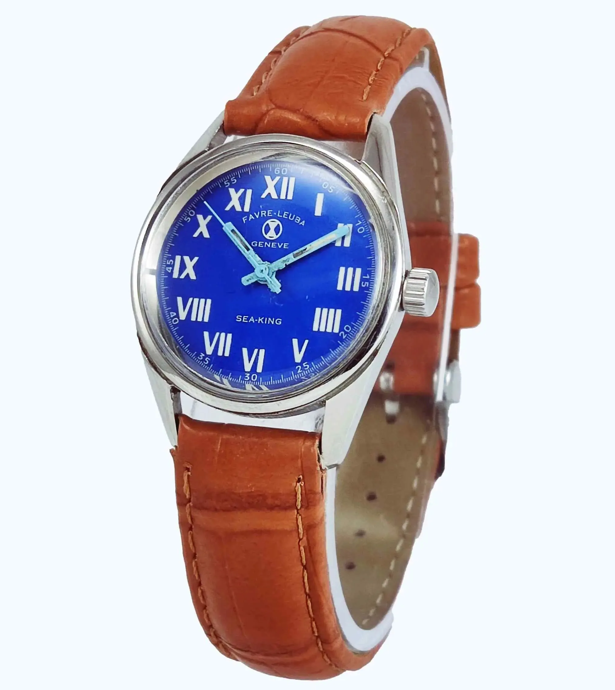 Favre Leuba Geneve Sea king 253 Blue Dial Mechanical HandWinding 17 Jewels Watch