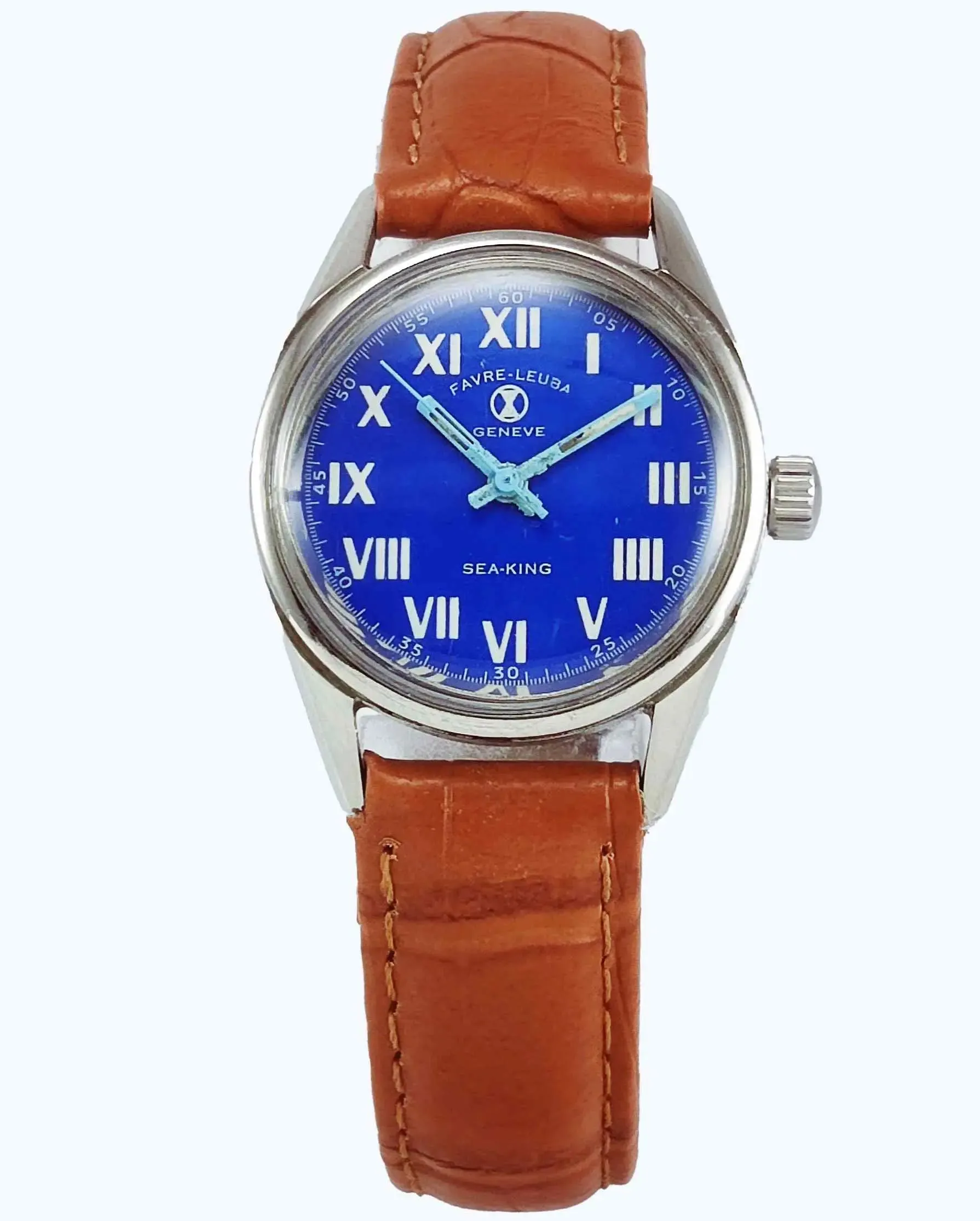 Favre Leuba Geneve Sea king 253 Blue Dial Mechanical HandWinding 17 Jewels Watch