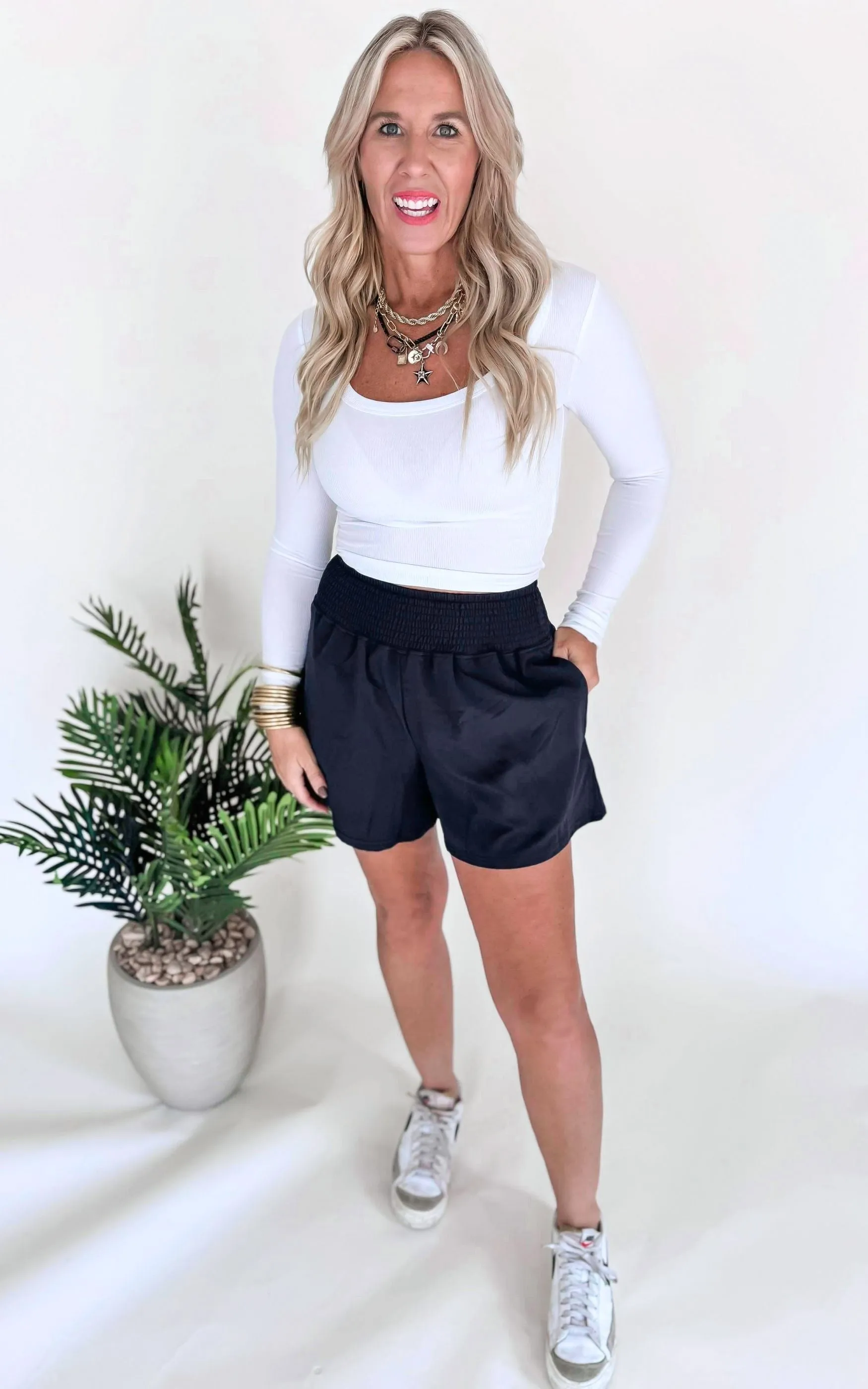 Flowease Smocked Waist Shorts | Mono B