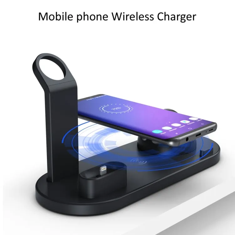 HQ-UD15 5 in 1 8 Pin   Micro USB   USB-C / Type-C Interfaces   8 Pin Earphone Charging Interface   Wireless Charging Charger Base with Watch Stand (White)