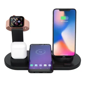HQ-UD15 5 in 1 8 Pin   Micro USB   USB-C / Type-C Interfaces   8 Pin Earphone Charging Interface   Wireless Charging Charger Base with Watch Stand (White)