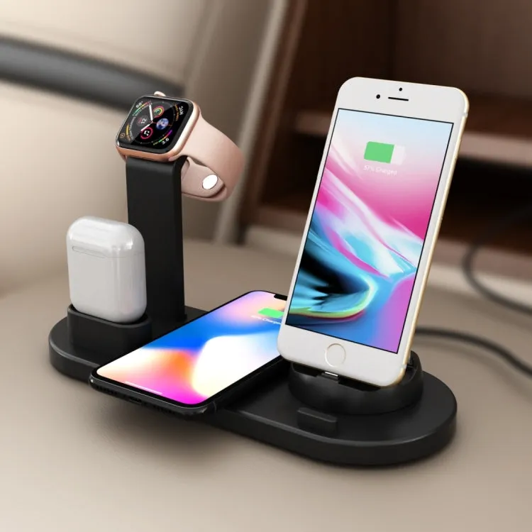 HQ-UD15 5 in 1 8 Pin   Micro USB   USB-C / Type-C Interfaces   8 Pin Earphone Charging Interface   Wireless Charging Charger Base with Watch Stand (White)