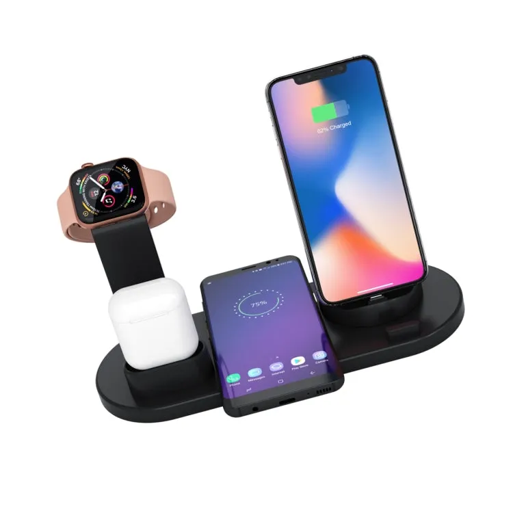 HQ-UD15 5 in 1 8 Pin   Micro USB   USB-C / Type-C Interfaces   8 Pin Earphone Charging Interface   Wireless Charging Charger Base with Watch Stand (White)