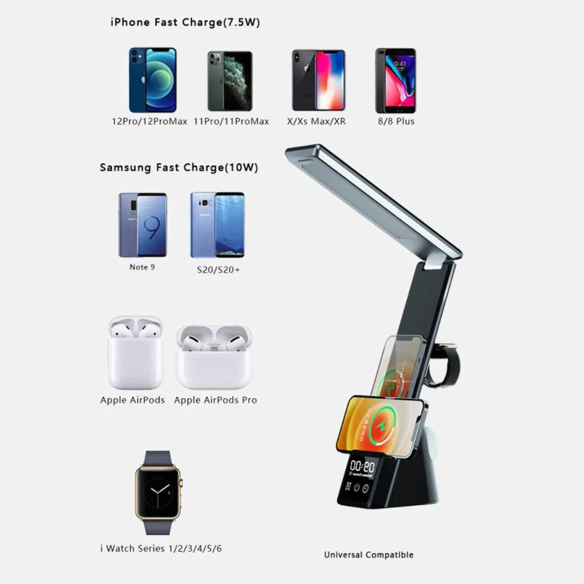 Illuminati 6 IN 1 Multifunctional Folding Desk Lamp And Wireless Charger