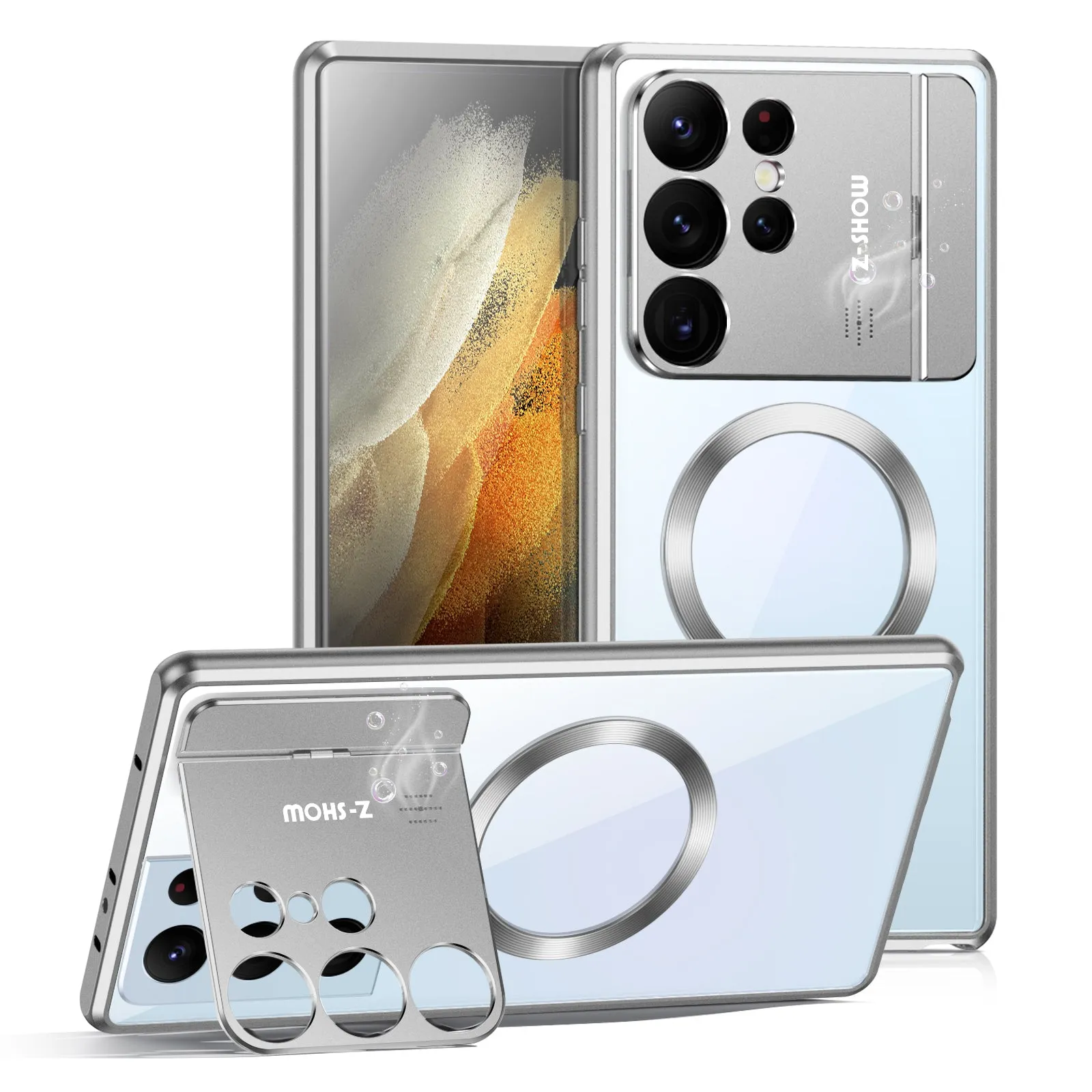 Kylin Armor Aromatherapy MagSafe Magnetic Aluminum Bumper Clear Back Kickstand Case Cover