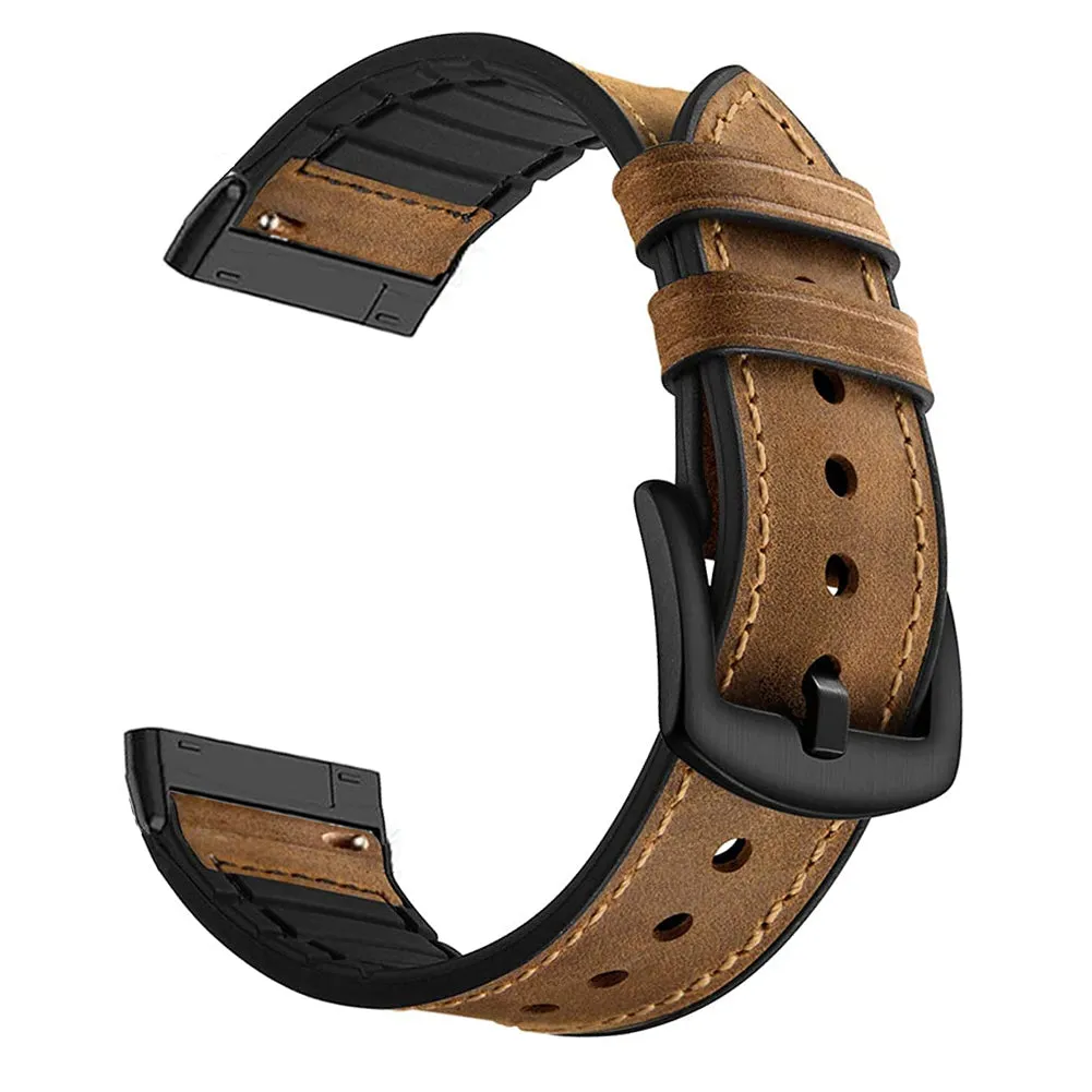 Leather Silicone Straps for Fitbit Versa 3 & Versa 4 Smartwatch (Black)
