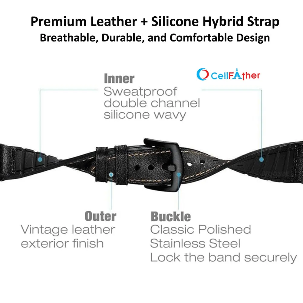 Leather Silicone Straps for Fitbit Versa 3 & Versa 4 Smartwatch (Black)