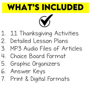 Middle School Canadian Thanksgiving Activities