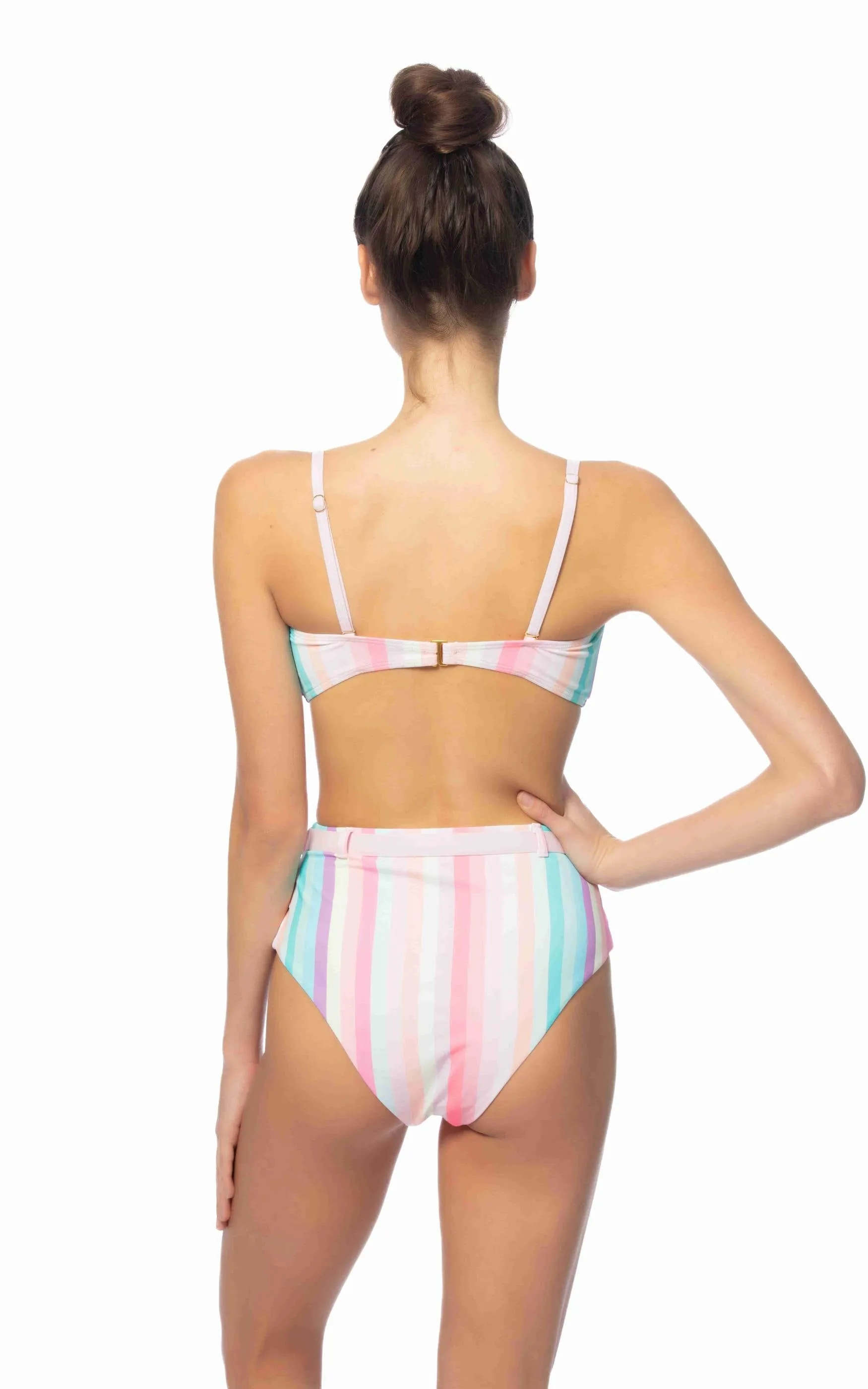 Pink Striped Bandeau Belted Bikini Swim Set (TOP & BOTTOM) - Final Sale