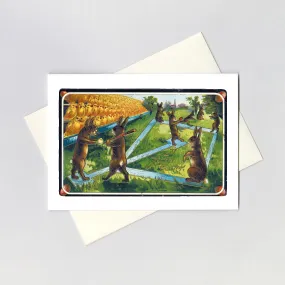 Rabbits Playing Baseball - Easter Greeting Card